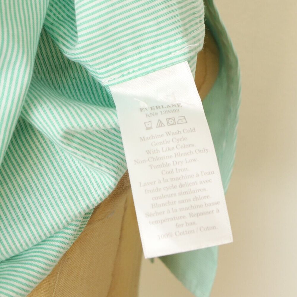 EVERLANE Cotton Oversized Shirt 2 Mint Green White Pinstripe Button Down NWT B57 - Picture 5 of 6